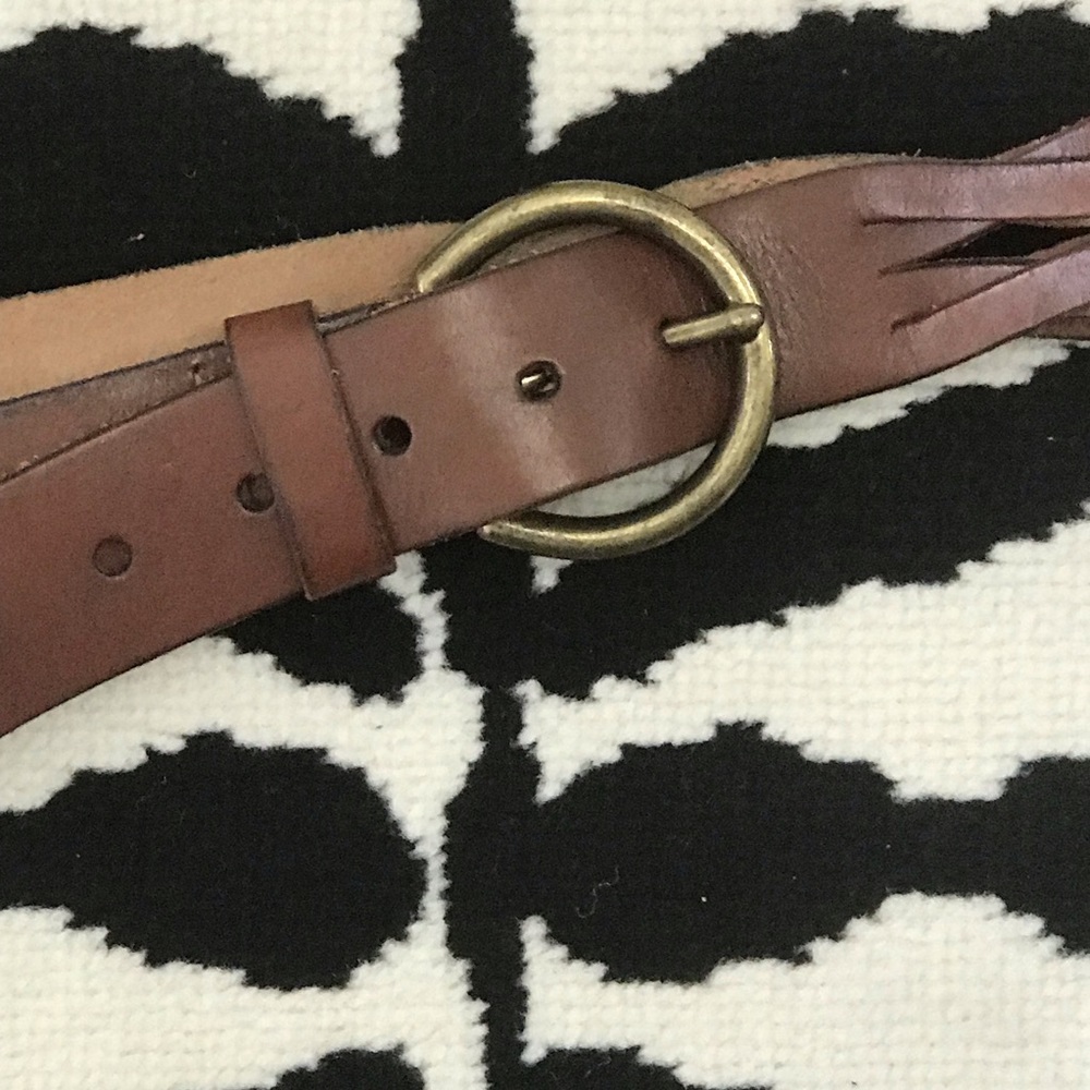 Vintage Leather & Brass Wide Braided Belt - Picture 5 of 7